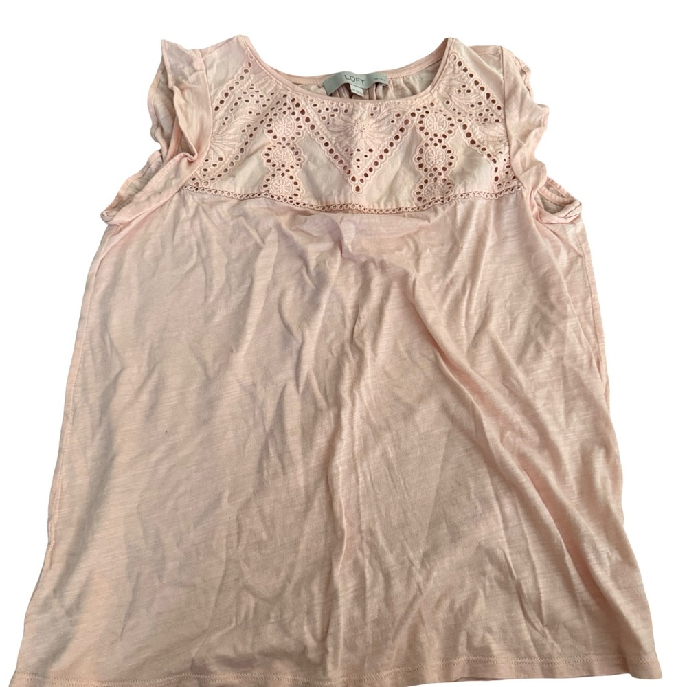 LOFT Pale Pink Eyelet Yoke Tank Top